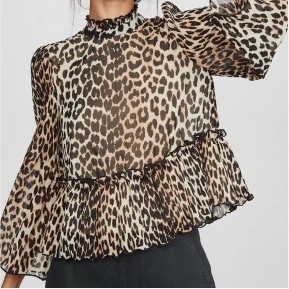 GANNI Leopard Print Peplum Top - Picture 1 of 1